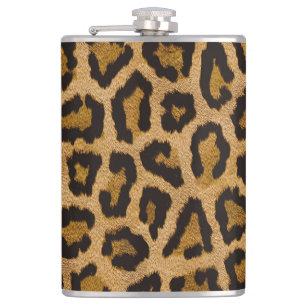 Yellow Brown Black Leopard Animal Print Hip Flask
