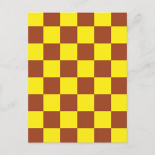 Yellow Brown Chequered Check Pattern Postcard