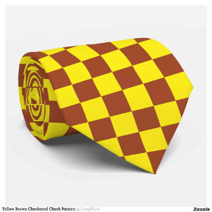 Yellow Brown Chequered Check Pattern Tie