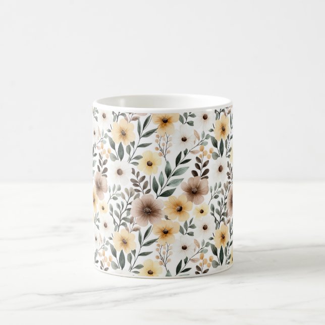 Yellow Brown Cream Flowers Coffee Mug (Center)