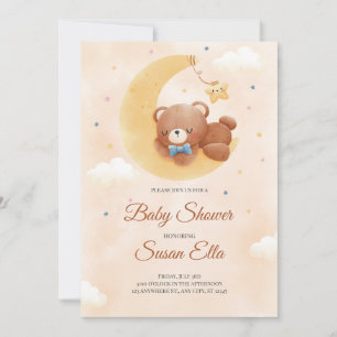 Yellow Brown Cute Baby Bear Baby Shower Invitation