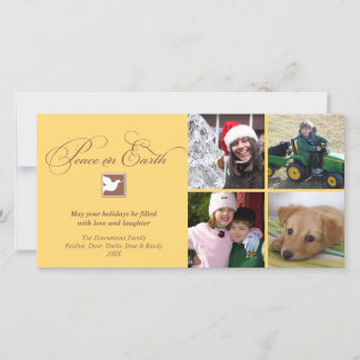 Yellow brown dove peace on earth holiday greeting card
