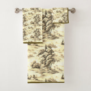 Yellow Brown English Toile Bath Towel Set
