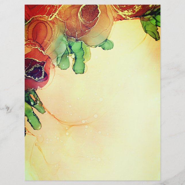 Yellow Brown Floral Scrapbook Paper (Front)