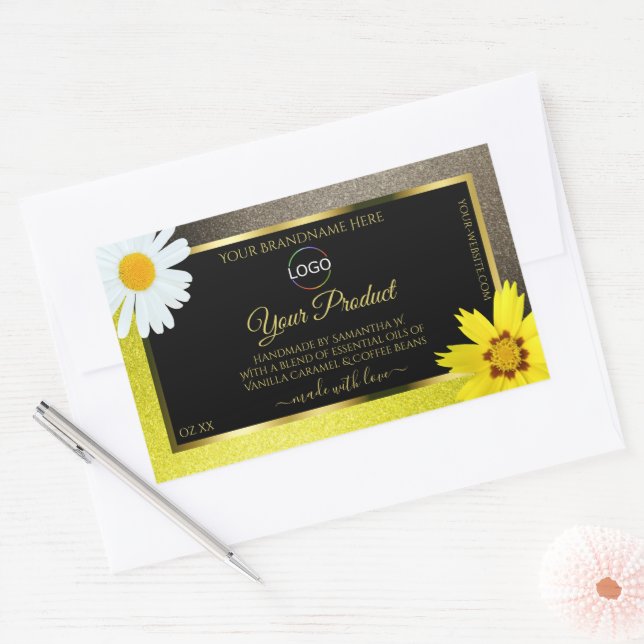 Yellow Brown Glitter Black Product Labels Add Logo (Envelope)