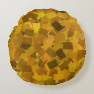 Yellow Brown Green Cubism Abstract Pattern Round Cushion
