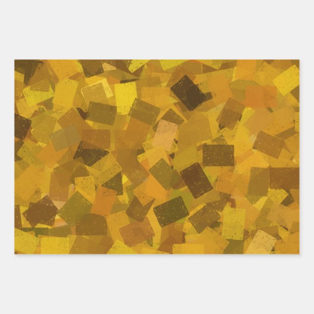 Yellow Brown Green Cubism Abstract Pattern Wrapping Paper Sheet (Front)