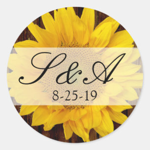 Yellow Brown Late Summer Sunflower Wedding Classic Round Sticker