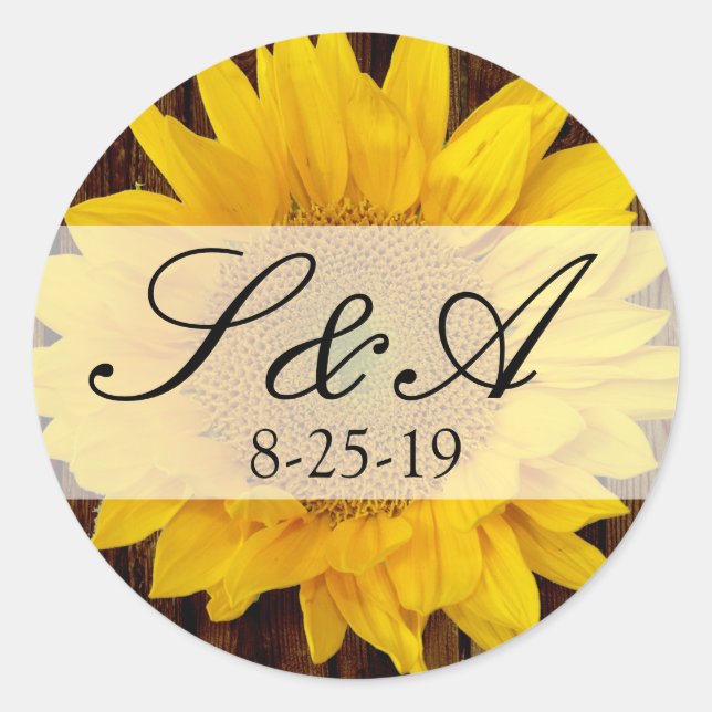 Yellow Brown Late Summer Sunflower Wedding Classic Round Sticker (Front)