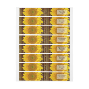 Yellow Brown Late Summer Sunflower Wedding Wrap Around Label