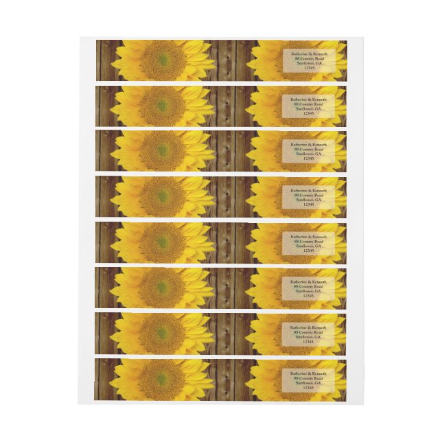 Yellow Brown Late Summer Sunflower Wedding Wrap Around Label (Sheet)