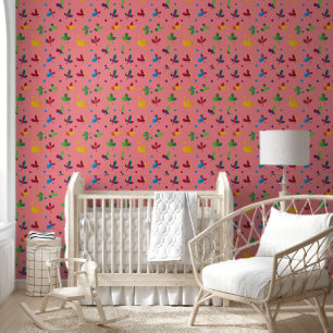  Yellow Brown red Blue Floral Abstract Wallpaper
