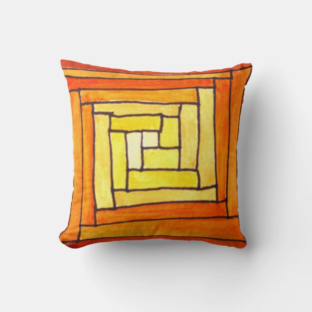 yellow brown retro art deco pattern cushion (Front)