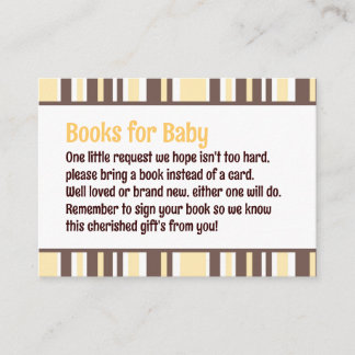 Yellow & Brown Striped Baby Shower Book Request Enclosure Card