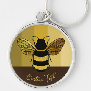 YELLOW BROWN STRIPED LINES GOLD BLACK BUMBLE BEE KEY RING