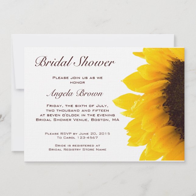 Yellow Brown Sunflower Bridal Shower Invitation (Front)