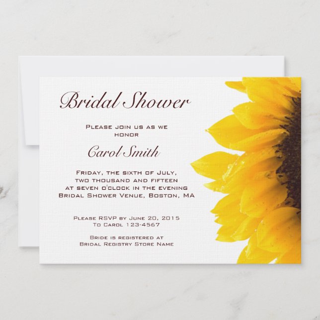 Yellow Brown Sunflower Bridal Shower Invitation (Front)