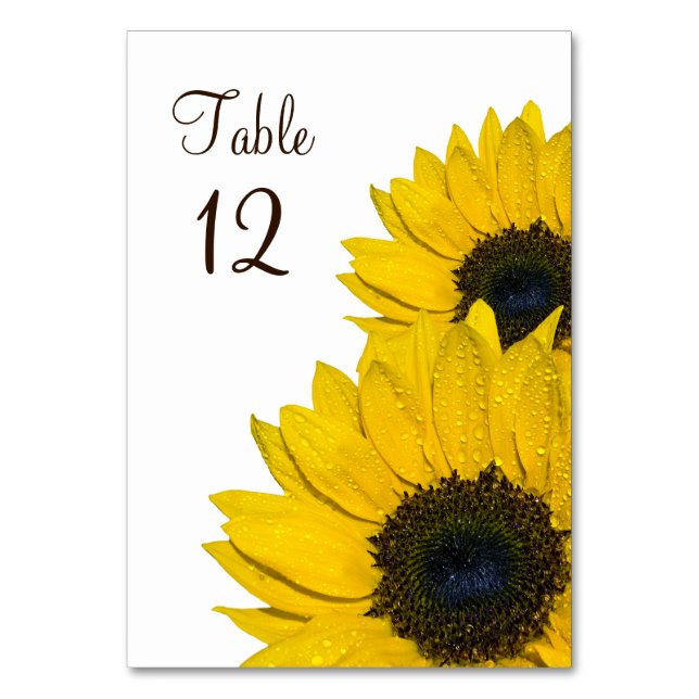 Yellow Brown Sunflower Flower Wedding Table Number (Front)