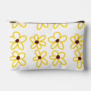 Yellow brown sunflower pattern floral modern boho accessory pouch