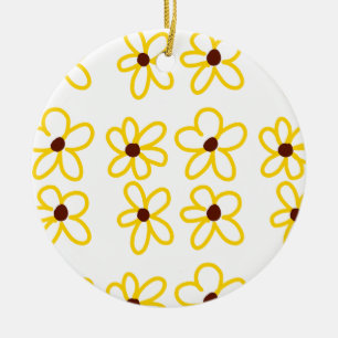 Yellow brown sunflower pattern floral modern boho  ceramic tree decoration