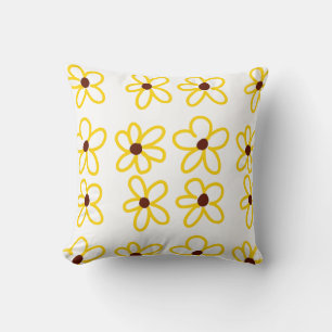 Yellow brown sunflower pattern floral modern boho cushion