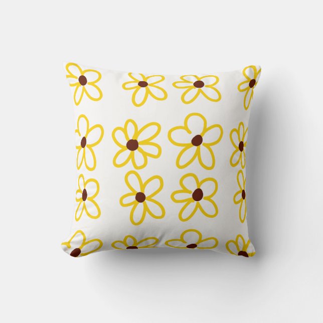 Yellow brown sunflower pattern floral modern boho  cushion (Front)