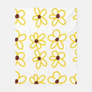 Yellow brown sunflower pattern floral modern boho fleece blanket