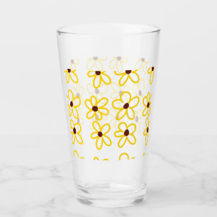 Yellow brown sunflower pattern floral modern boho glass