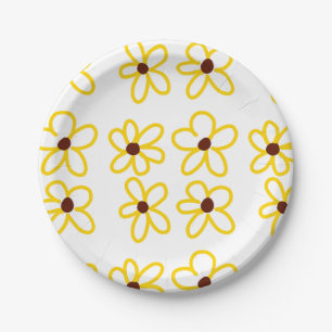 Yellow brown sunflower pattern floral modern boho paper plate