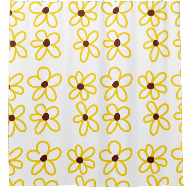 Yellow brown sunflower pattern floral modern boho  shower curtain (Front)