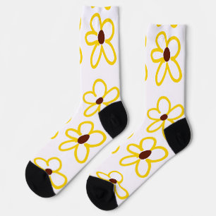 Yellow brown sunflower pattern floral modern boho  socks