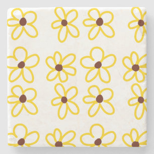 Yellow brown sunflower pattern floral modern boho  stone coaster