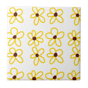 Yellow brown sunflower pattern floral modern boho tile
