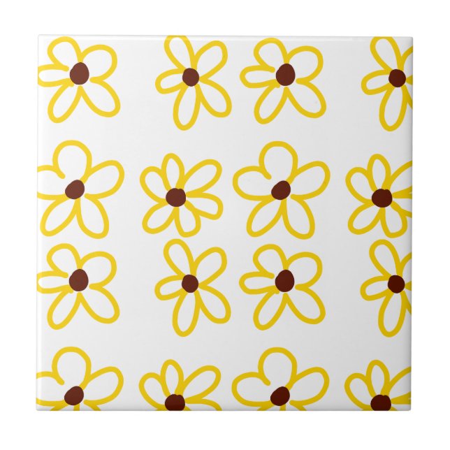 Yellow brown sunflower pattern floral modern boho  tile (Front)