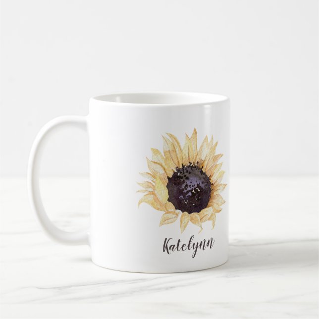 Yellow & Brown Sunflower Personalised Coffee Mug (Left)