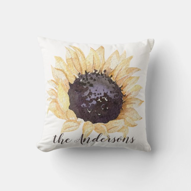 Yellow & Brown Sunflower Personalised Throw Pillow (Front)