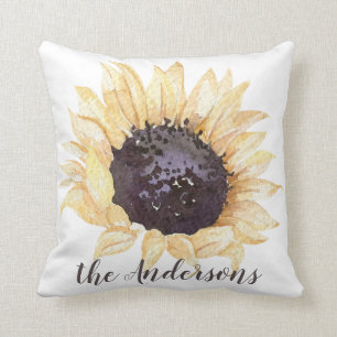 Yellow & Brown Sunflower Personalised Throw Pillow