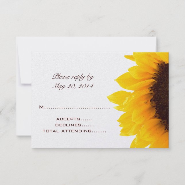 Yellow Brown Sunflower Wedding RSVP Cards (Front)