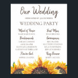 Yellow Brown Sunflower White Boho Wedding Party Poster<br><div class="desc">Beautiful yellow and brown watercolor sunflower on white boho-style wedding party sign.  Add the names of your bridesmaids and groomsmen.  Contact us for help with customisation or matching products.</div>