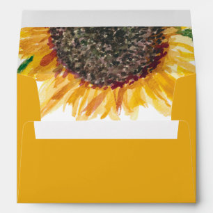 Yellow Brown Sunflower White Botanical Floral Envelope