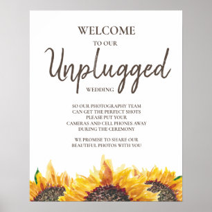 Yellow Brown Sunflower White Unplugged Wedding Poster