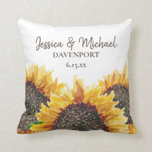 Yellow Brown Sunflowers Newlyweds Adventure Begins Cushion