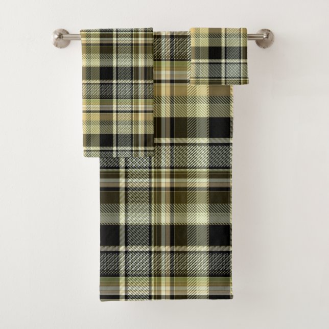 Yellow-brown tartan plaid. bath towel set (Insitu)
