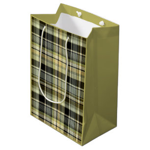 Yellow-brown tartan plaid.  medium gift bag