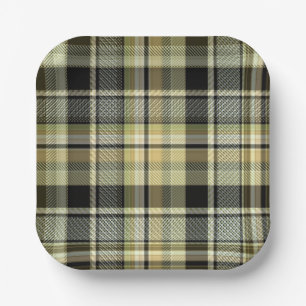 Yellow-brown tartan plaid. paper plate