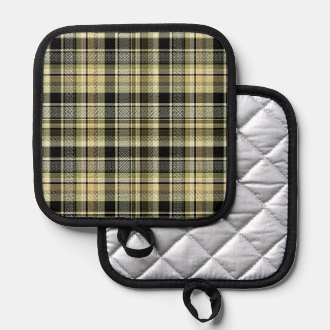 Yellow-brown tartan plaid.  pot holder (Front/Back)