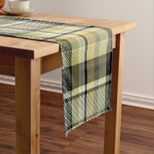 Yellow-brown tartan plaid. short table runner