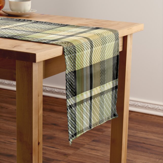 Yellow-brown tartan plaid.  short table runner (In Situ)