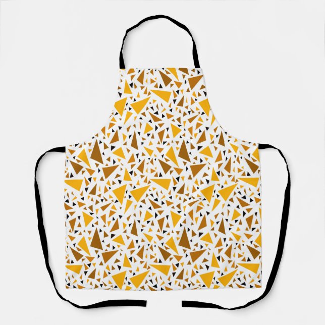 Yellow brown triangles on white retro background apron (Front)