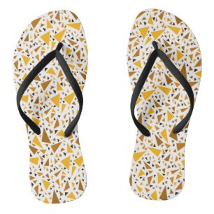 Yellow brown triangles on white retro background flip flops